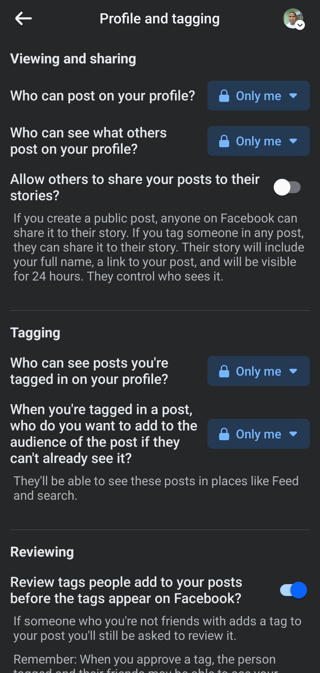 facebook profile and tagging page on mobile