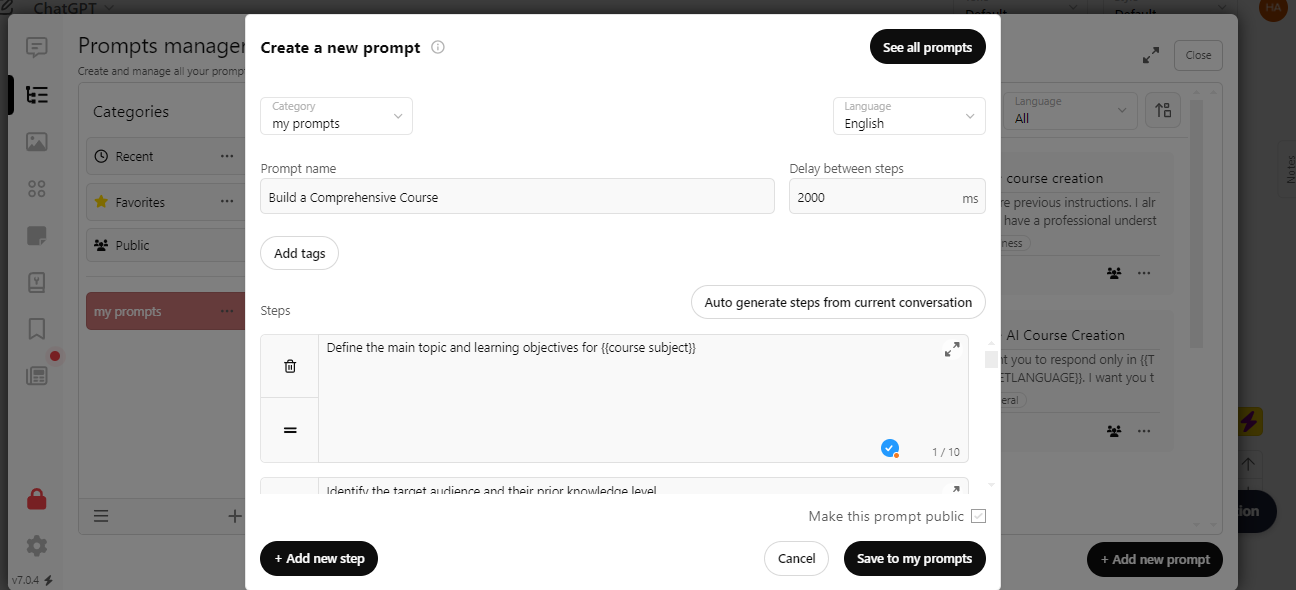 creating prompt chain in superpower chatgpt