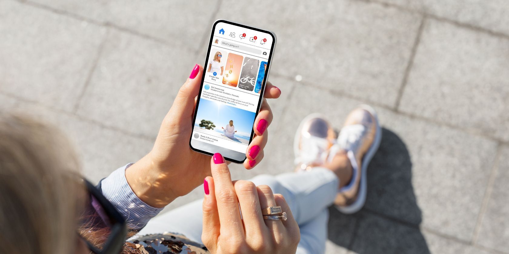 a woman pointing her finger at a social media app